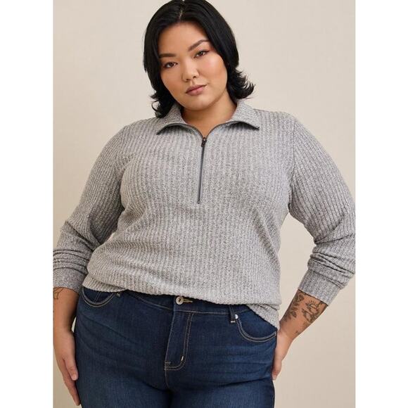 Torrid Women's Plus Size Relaxed Fit Plush Rib Quarter Zip Sweater - Size 2 (2X) - Picture 1 of 8